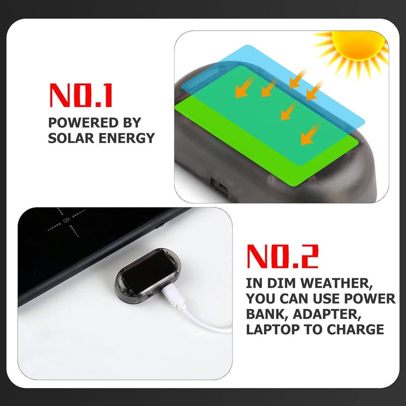 Powstro Solar Car Alarm LED Light, 2Pack Car Solar Power Simulated Dummy Alarm with USB Charger Port, Fake Lamp Anti-Theft Security System Warning Flashing Security Light for Cars - Image 4